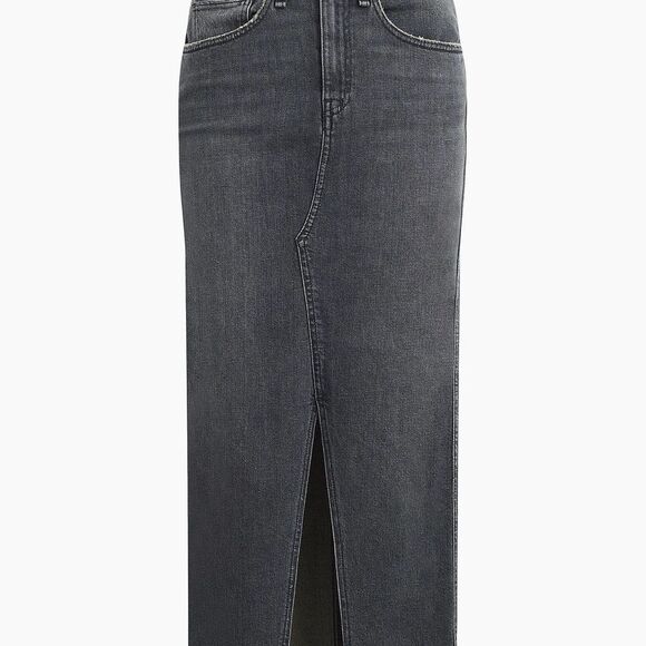 Hudson Denim Reconstructed Maxi skirt five pocket front slit black pearl grey 31 - Picture 6 of 14